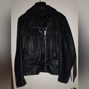 Wilson?: Vintage Women's Black Leather Fringed Riding Jacket Size: Small-Medium
